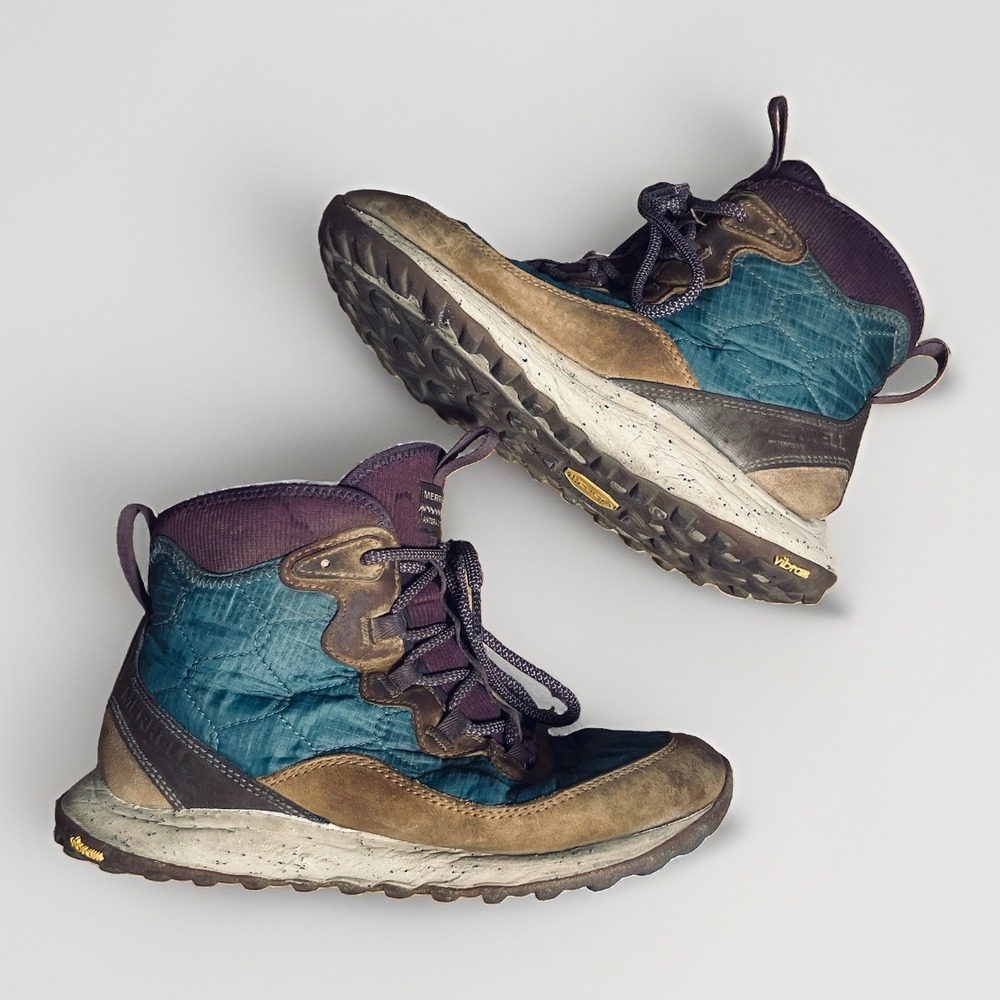 Merrell Antora 3 Thermo Mid Zip Women sz 6 Snow Boots Purple Teal Brown Lace-Up